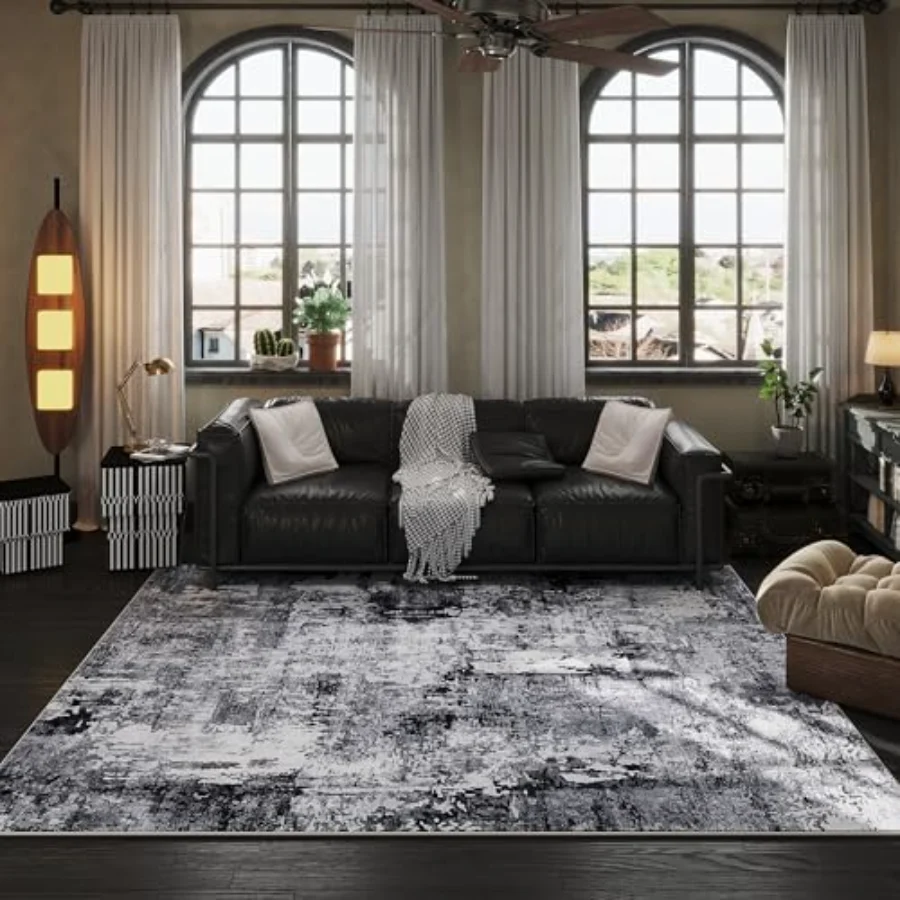 Abstract Area Rug, Grey 4' × 6', view 4