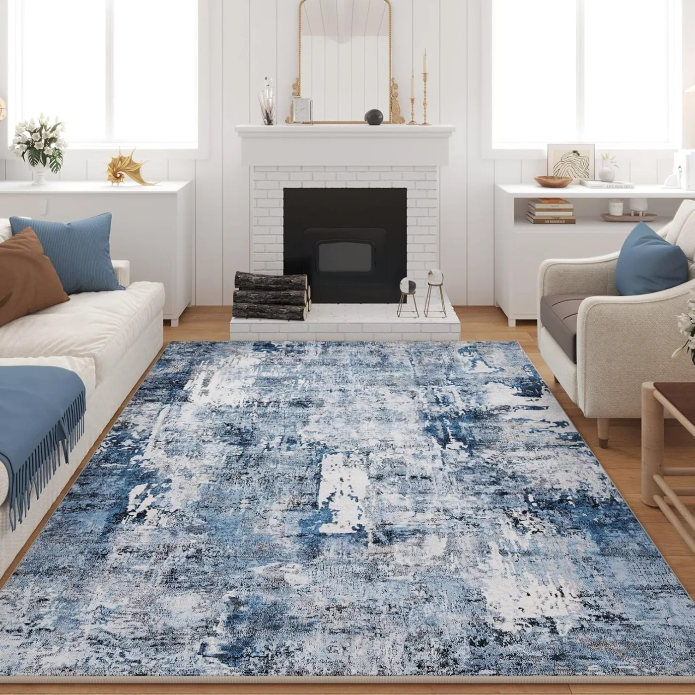Abstract Area Rug, Blue 8' × 10'