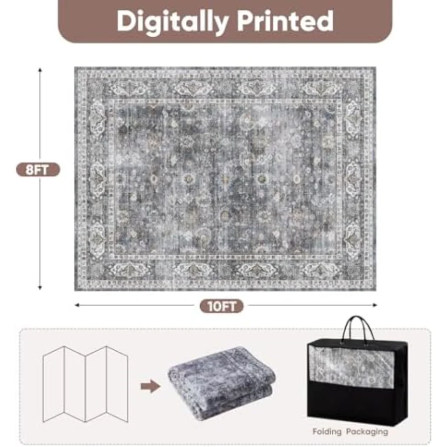 Boho Vintage Area Rug, Grey 6' × 9', view 2