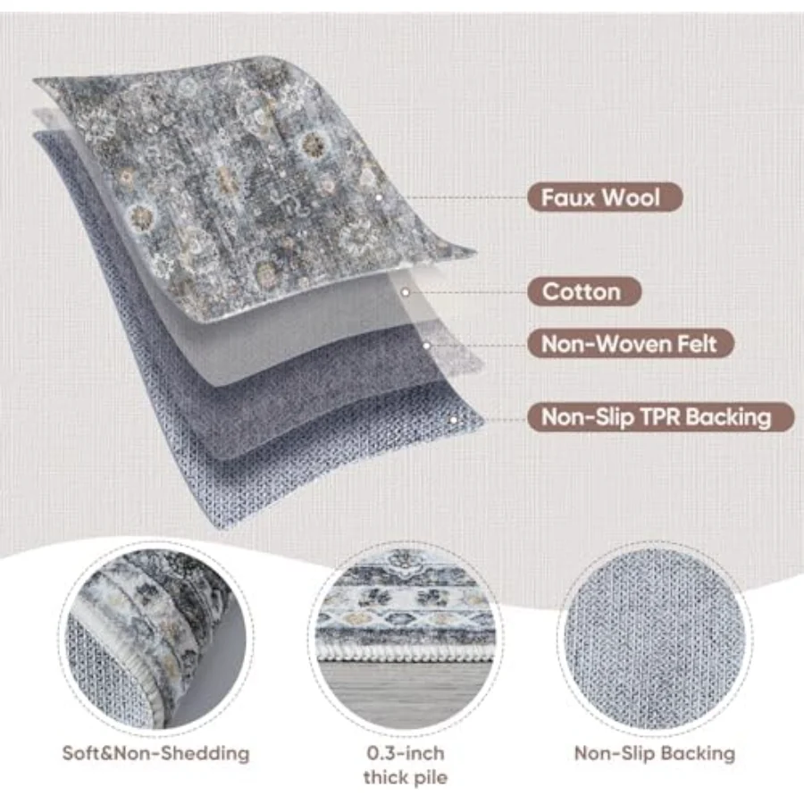 Boho Vintage Area Rug, Grey 6' × 9', view 3