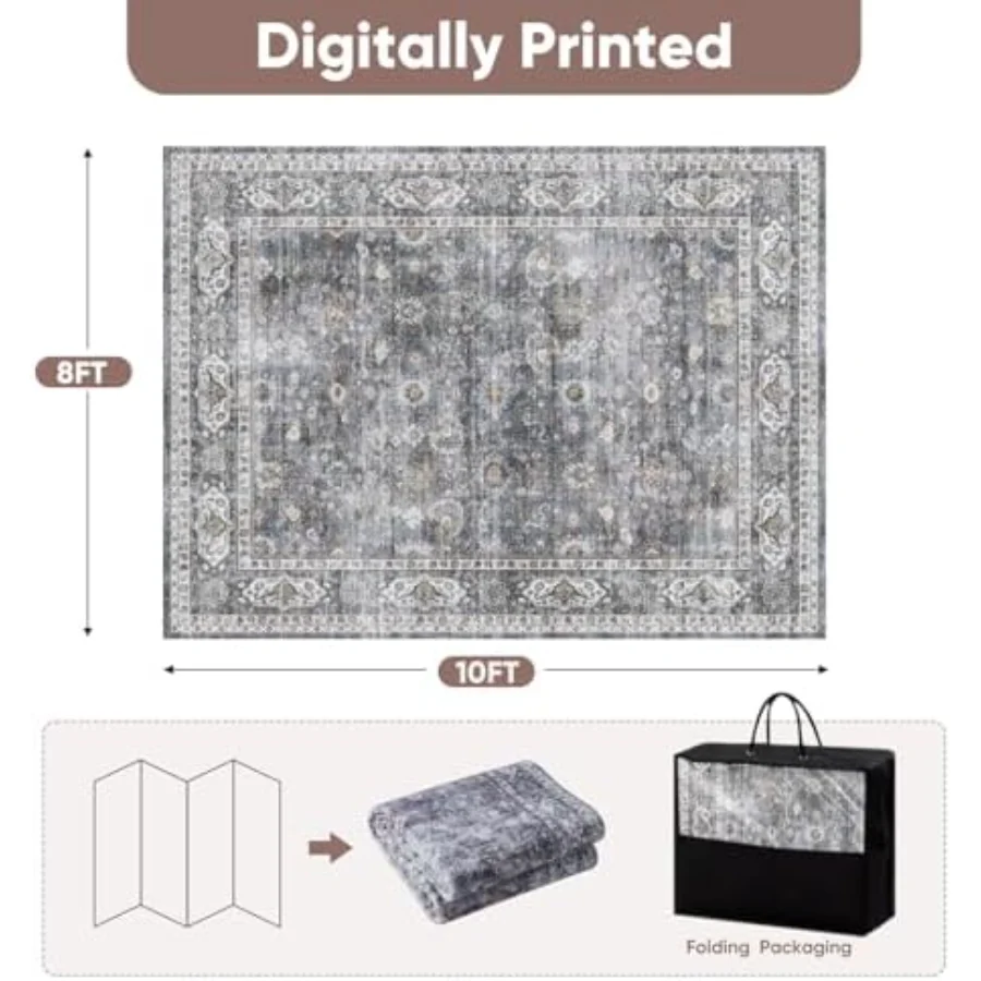 Floral Area Rug, Grey 4' × 6', view 2