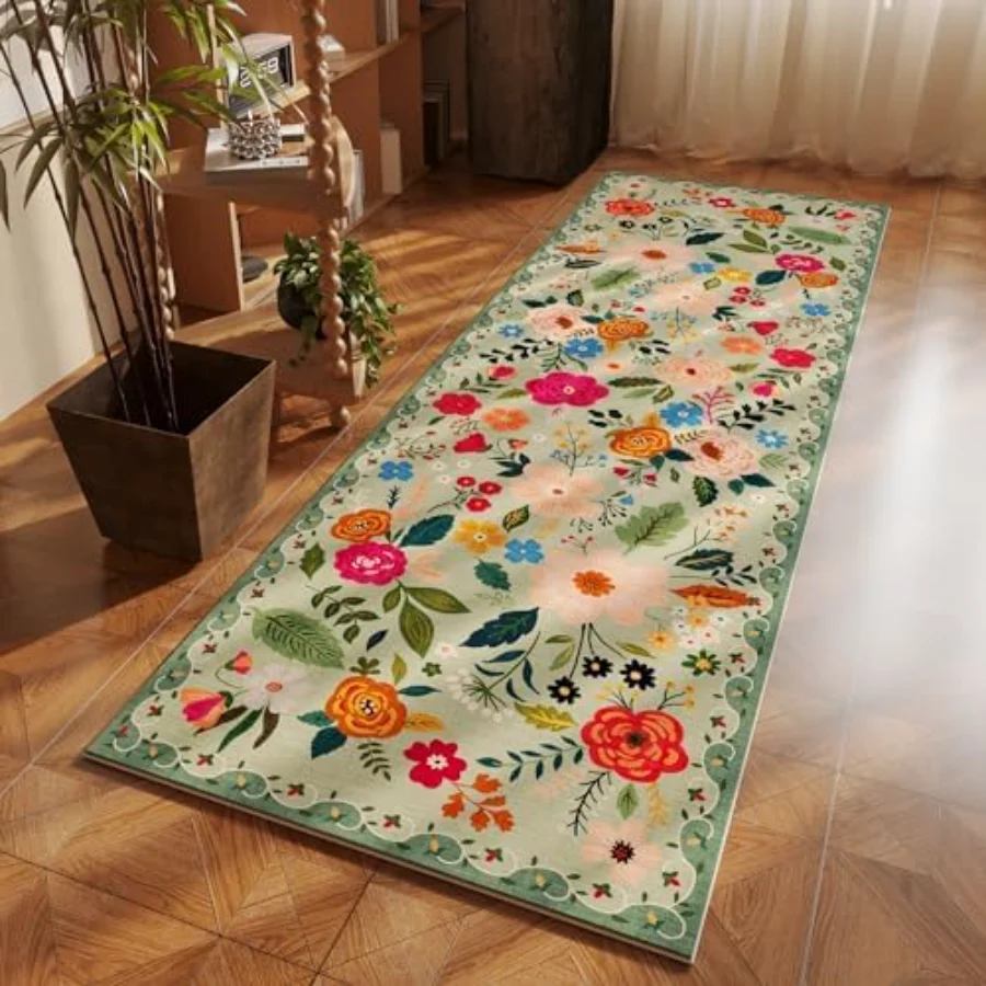 Floral Runner, Green 2'7" × 8', view 6