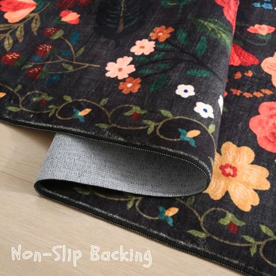 Floral Area Rug, Black 8' × 10', view 3