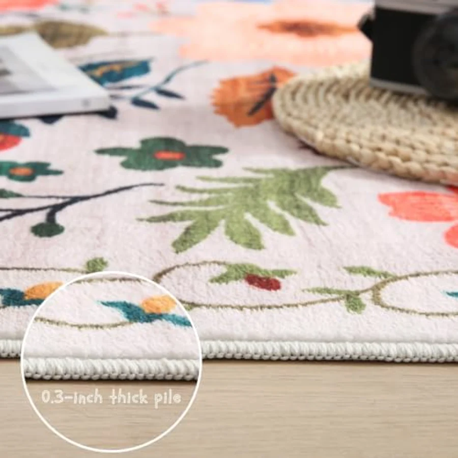 Floral Round Rug, Beige 4' round, view 4