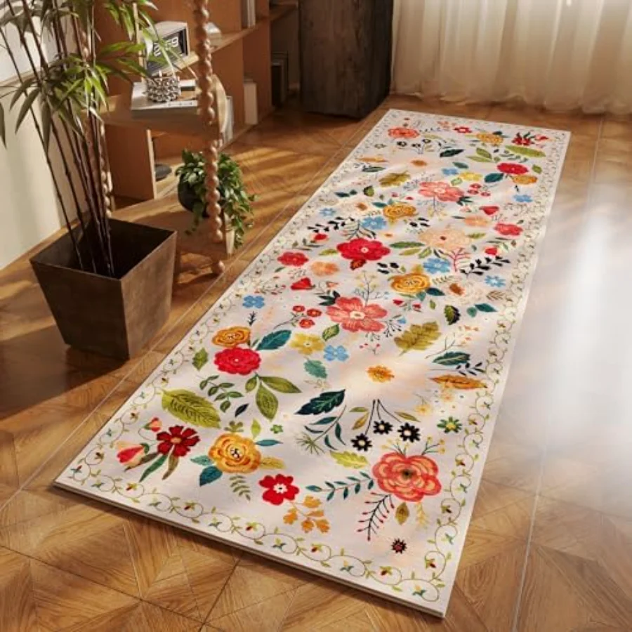 Floral Runner, Beige 2' × 6', view 6
