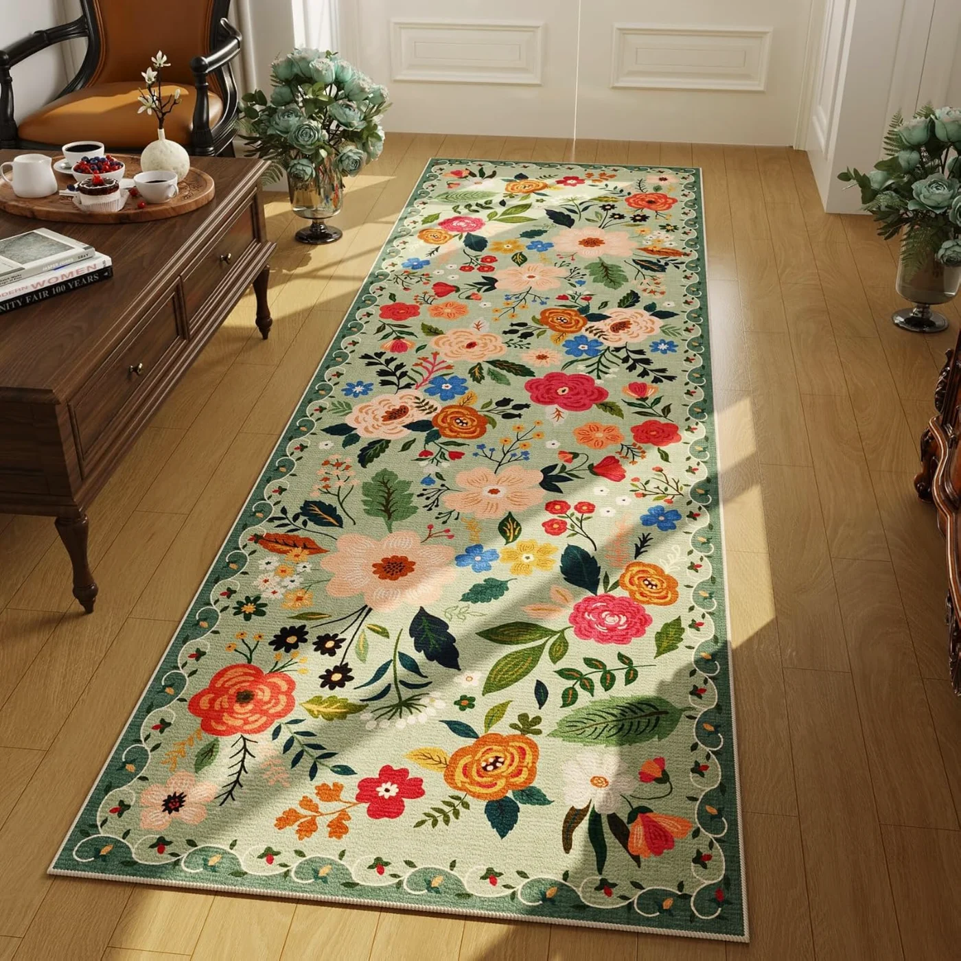 Floral Area Rug, Green 3' × 5'