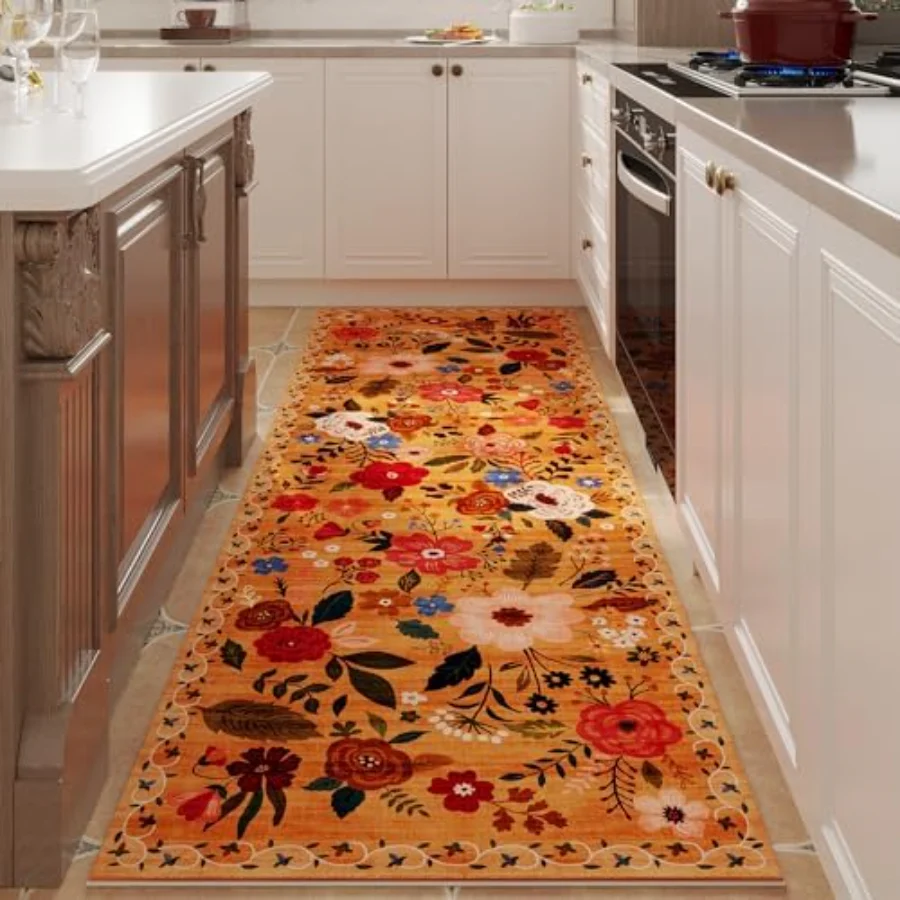 Floral Area Rug, Yellow 6' × 9', view 2