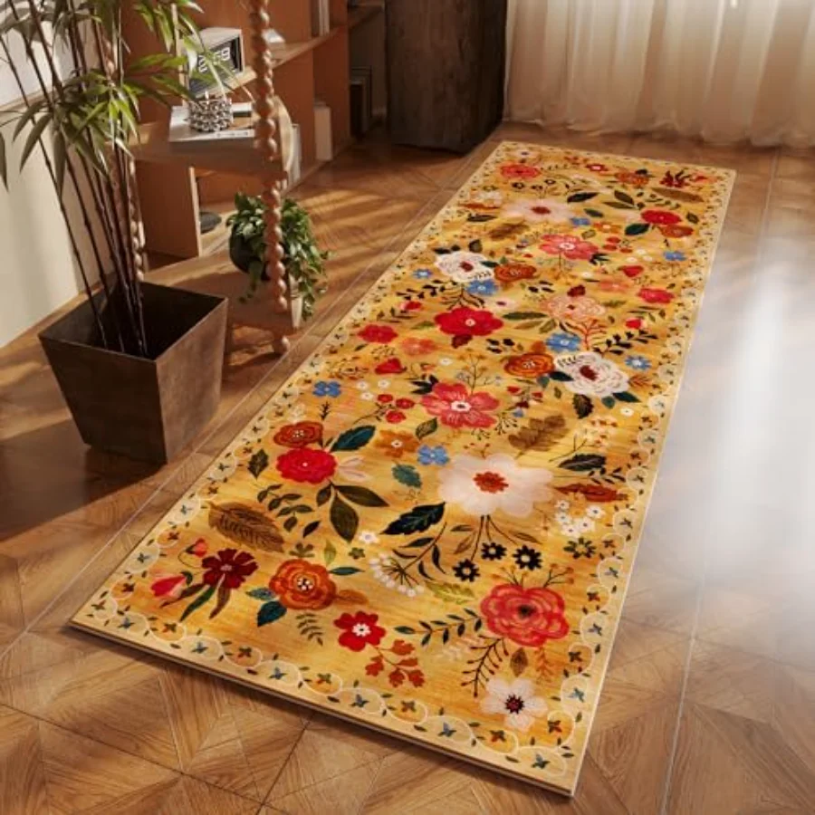 Floral Area Rug, Yellow 6' × 9', view 3