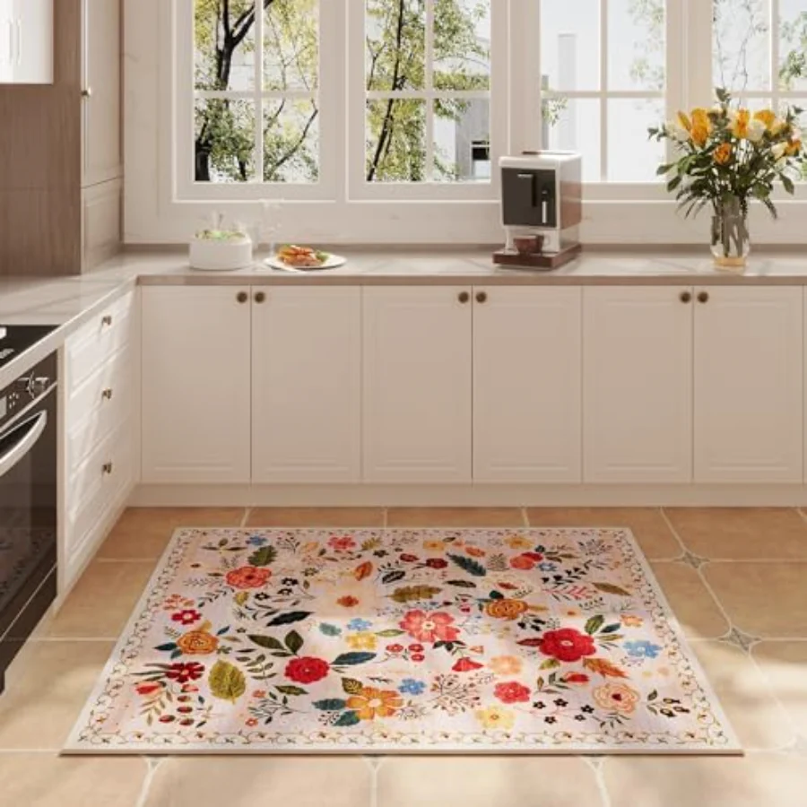 Floral Doormat, Beige 2' × 3', view 5