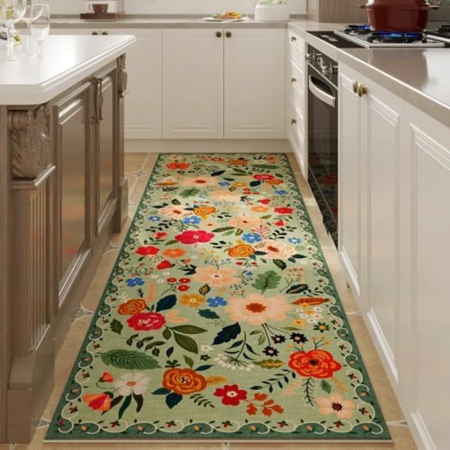 Floral Round Rug, Green 6' round, view 2