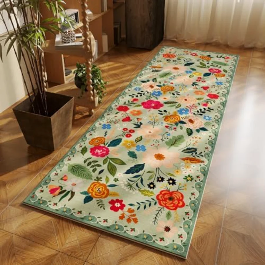 Floral Round Rug, Green 6' round, view 6