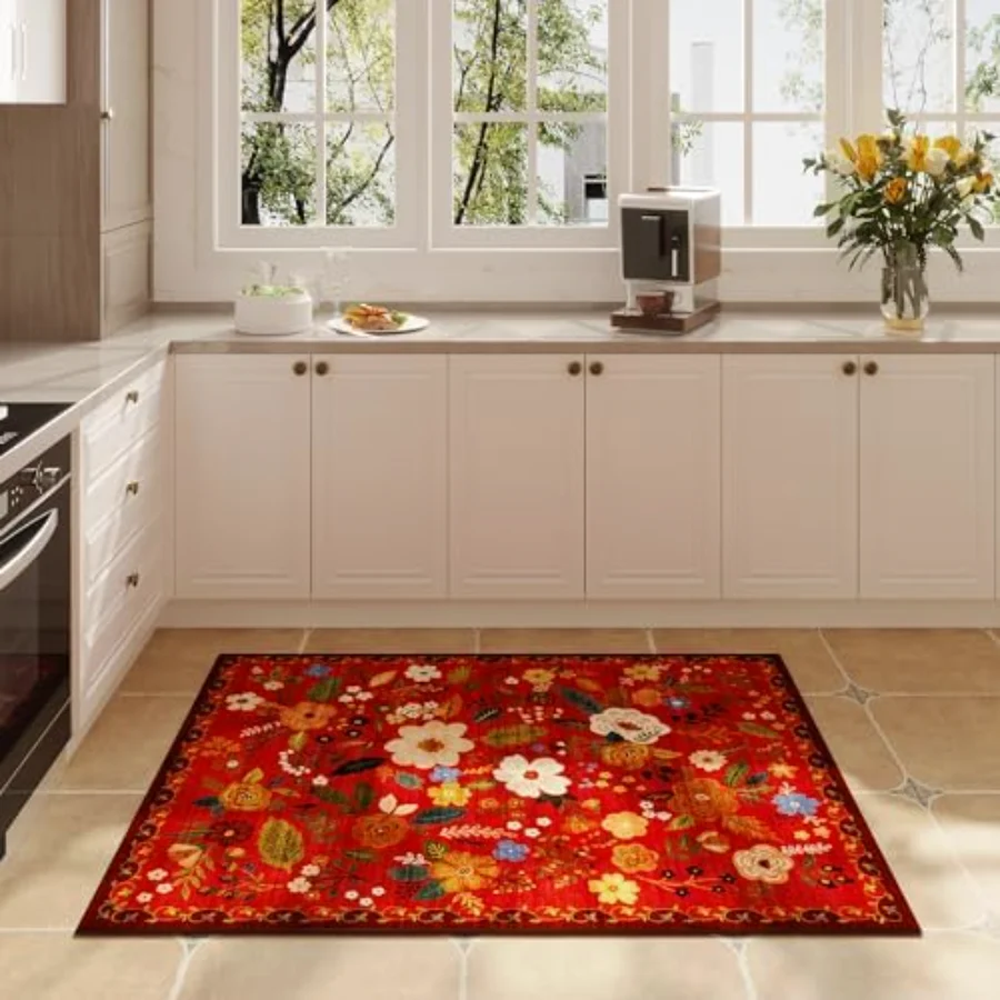 Floral Runner, Red 2'7" × 8', view 5