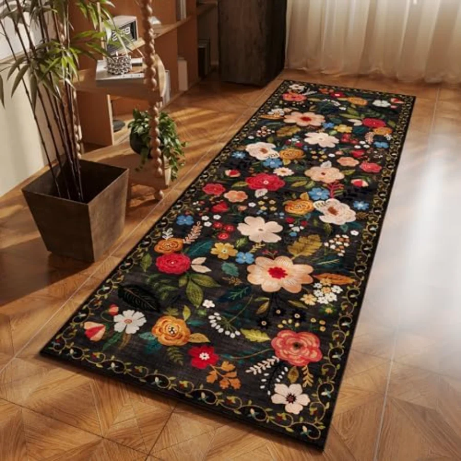Floral Area Rug, Black 6' × 9', view 5