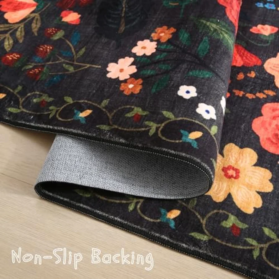 Floral Area Rug, Black 9' × 12', view 3