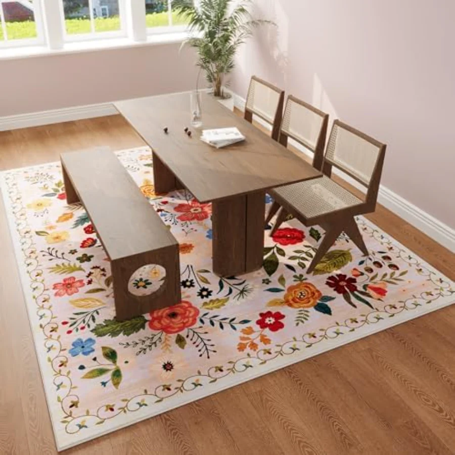 Floral Round Rug, Beige 6' round, view 5