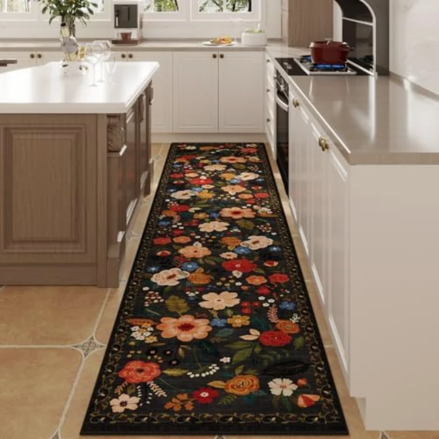 Floral Runner, Black 2' × 10', view 2
