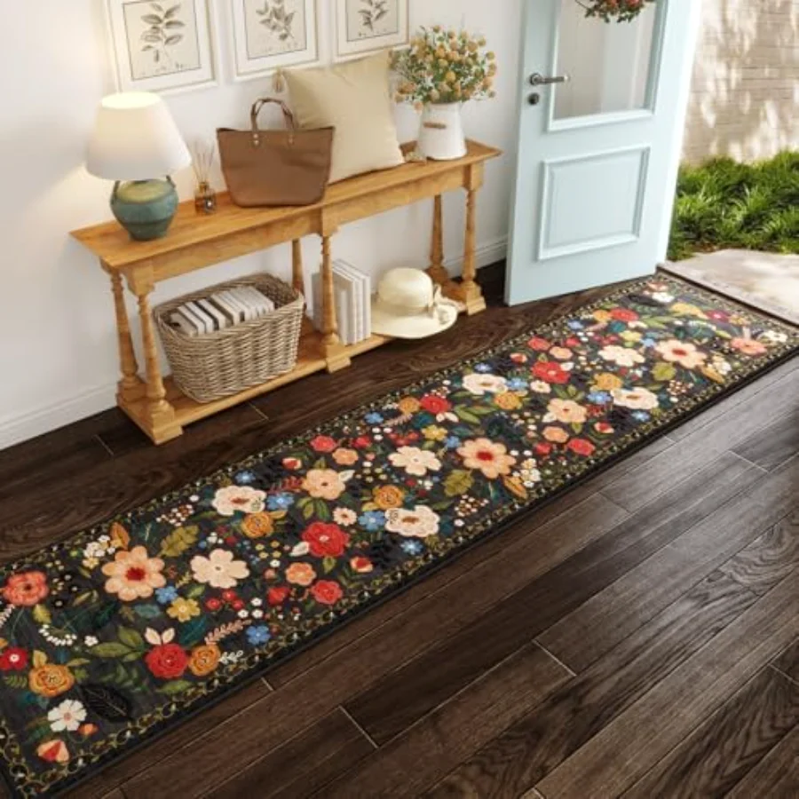 Floral Runner, Black 2' × 10', view 3