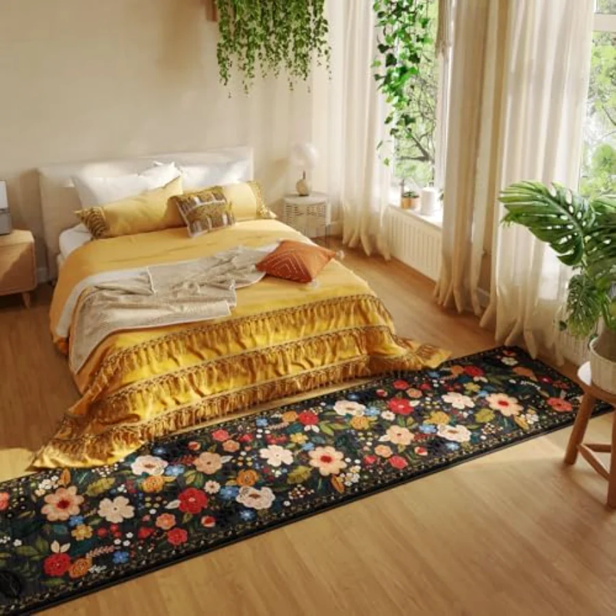 Floral Runner, Black 2' × 10', view 4