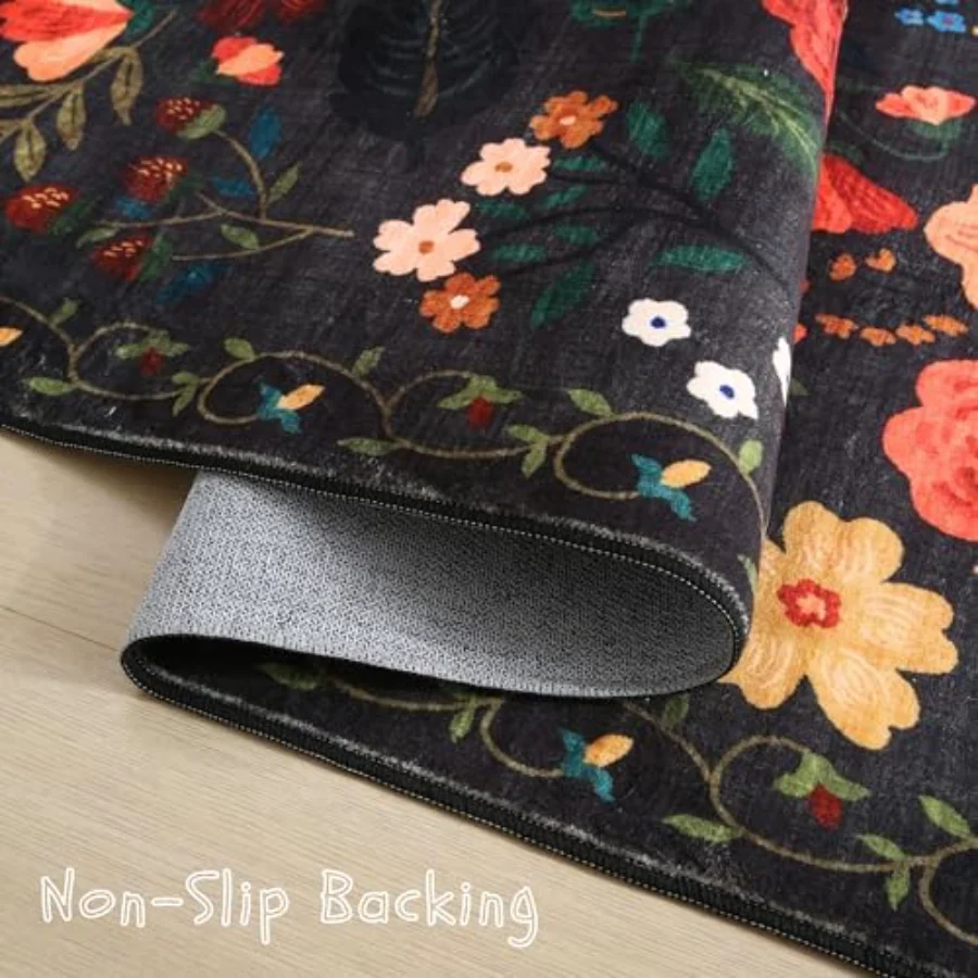 Floral Runner, Black 2' × 10', view 6