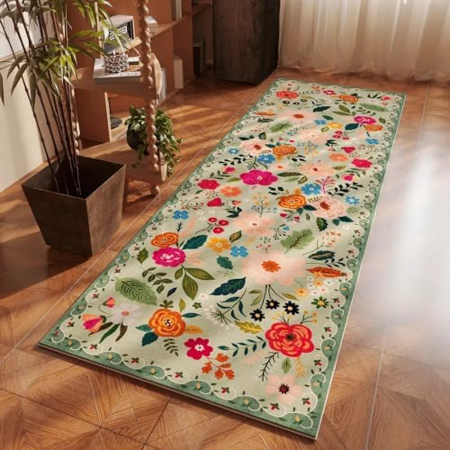 Floral Area Rug, Green 4' × 6', view 6