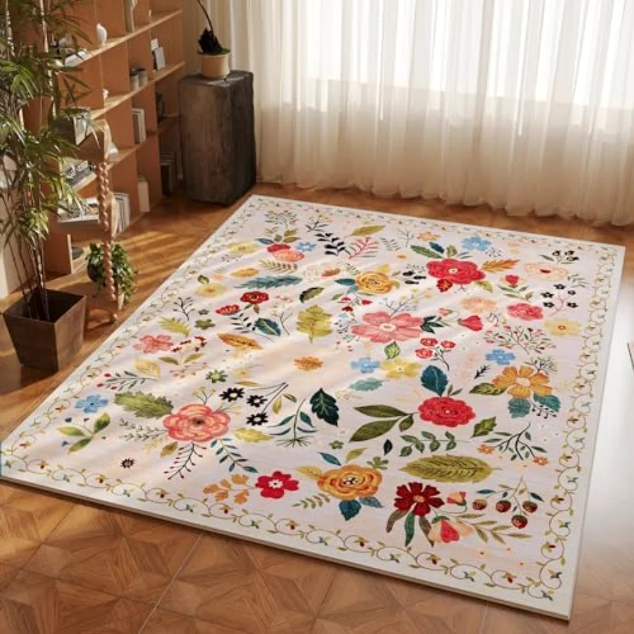 Floral Area Rug, Beige 4' × 6', view 2