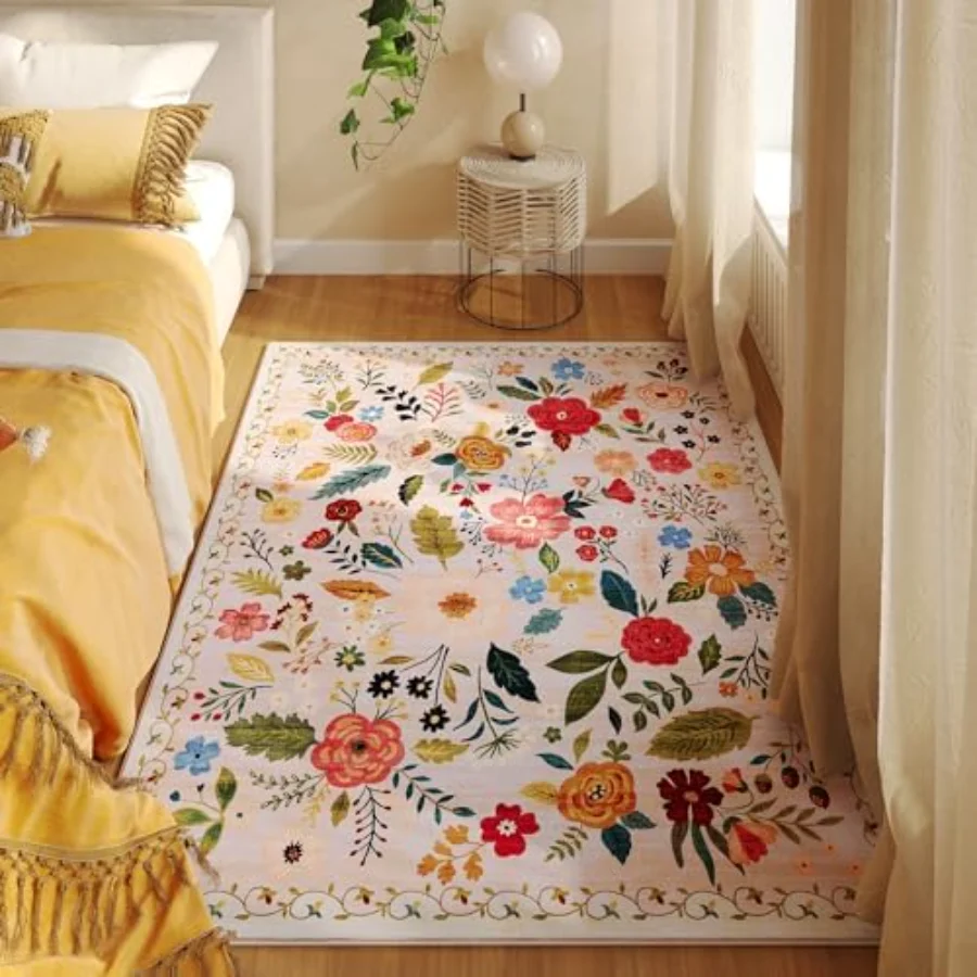 Floral Area Rug, Beige 4' × 6', view 4