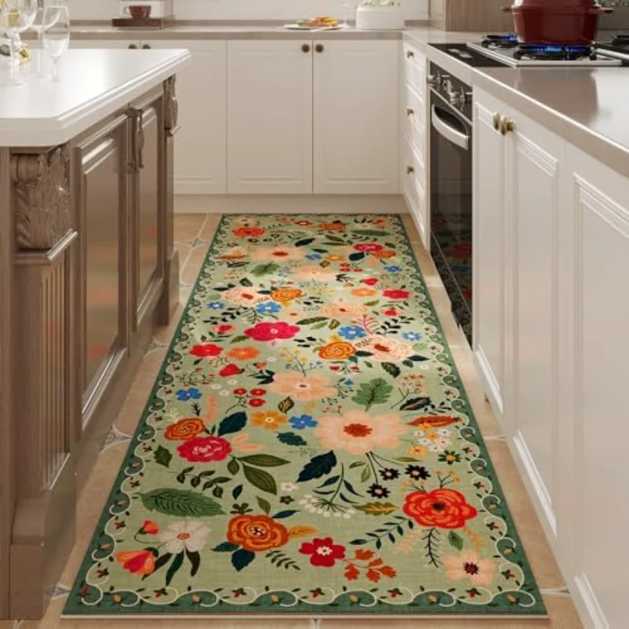 Floral Runner, Green 2' × 6', view 2