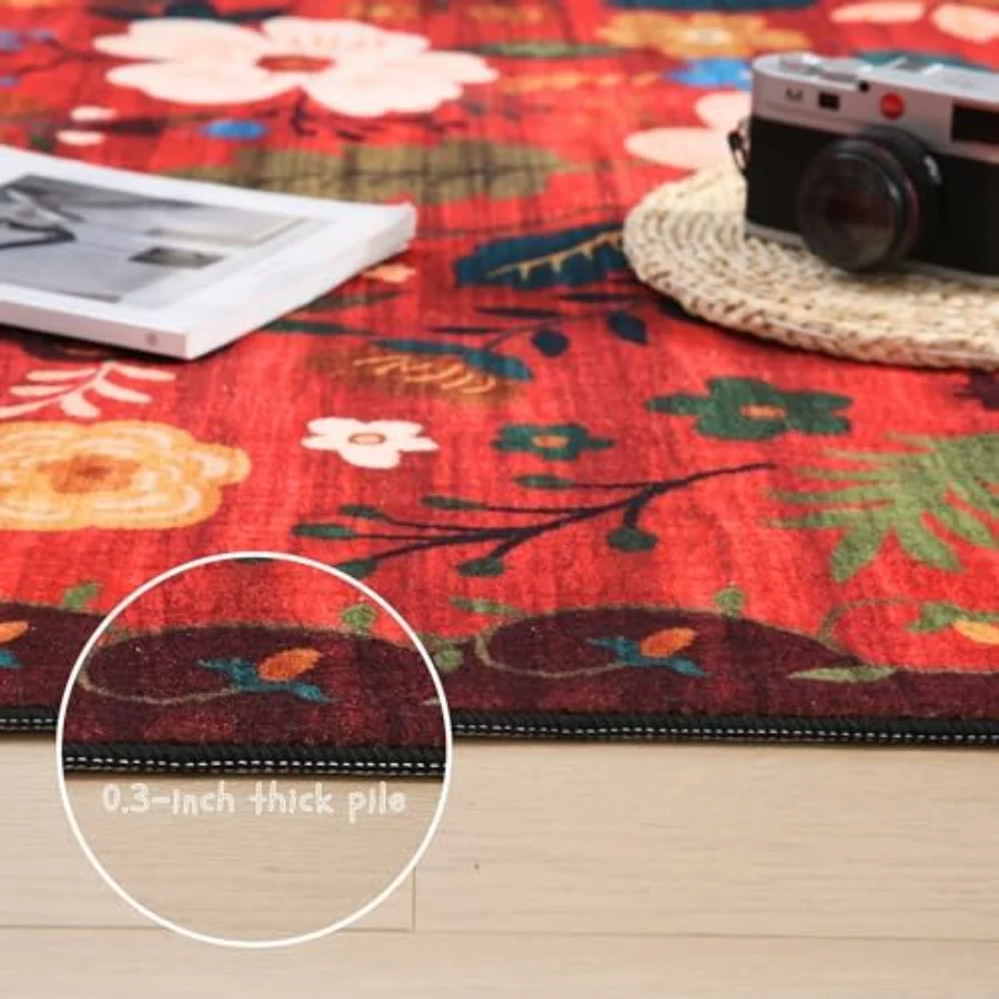 Floral Doormat, Red 2' × 3', view 4