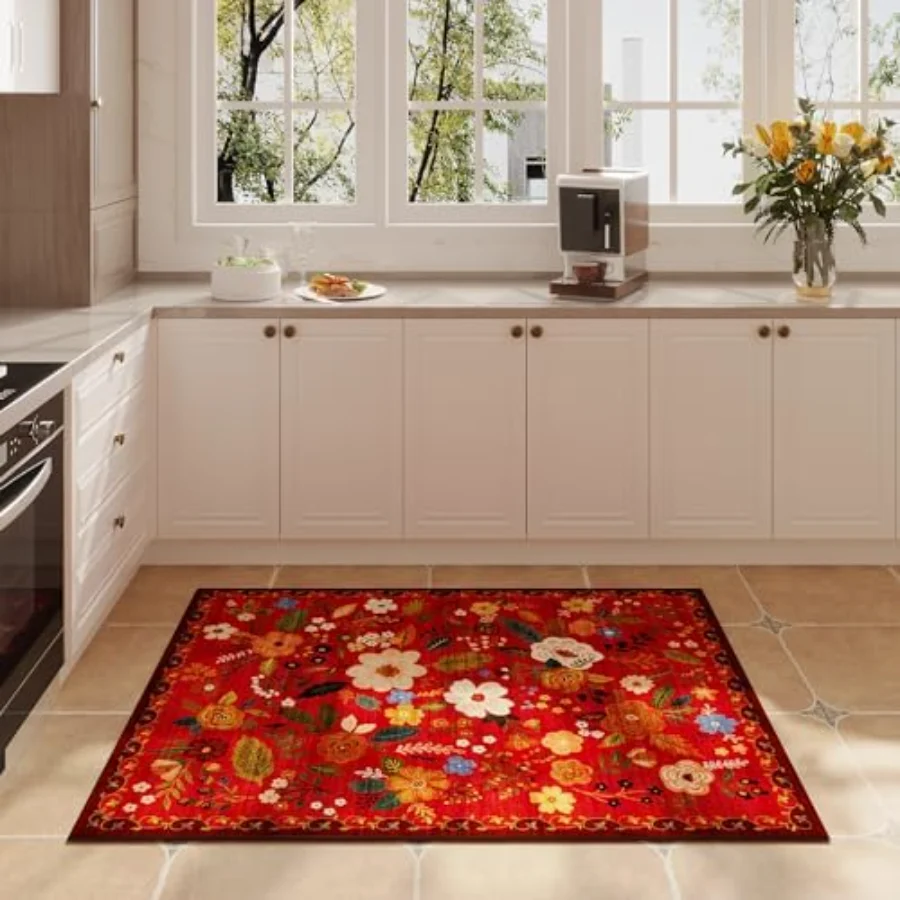 Floral Doormat, Red 2' × 3', view 5