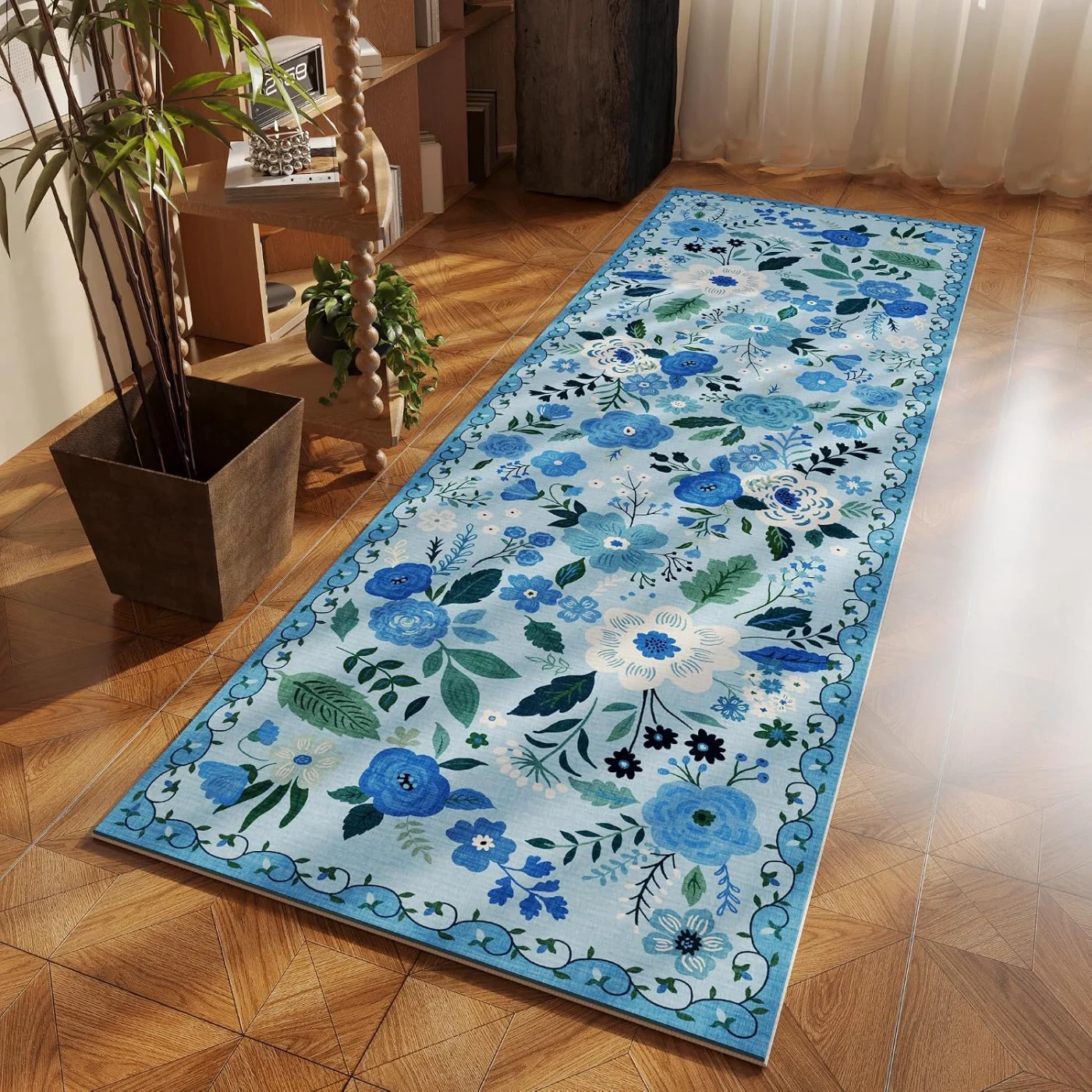Floral Runner, Blue 2'7" × 8'