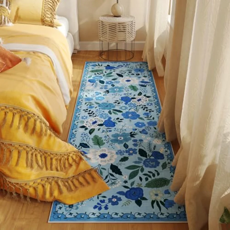 Floral Runner, Blue 2'7" × 8', view 5