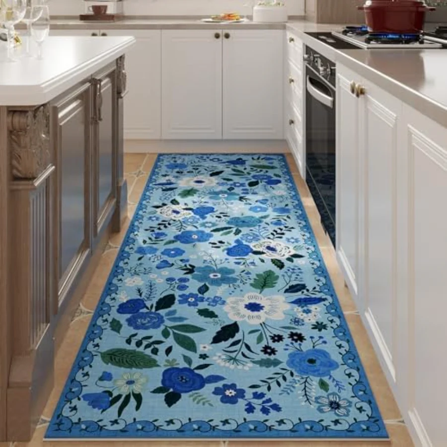 Floral Runner, Blue 2'7" × 8', view 6