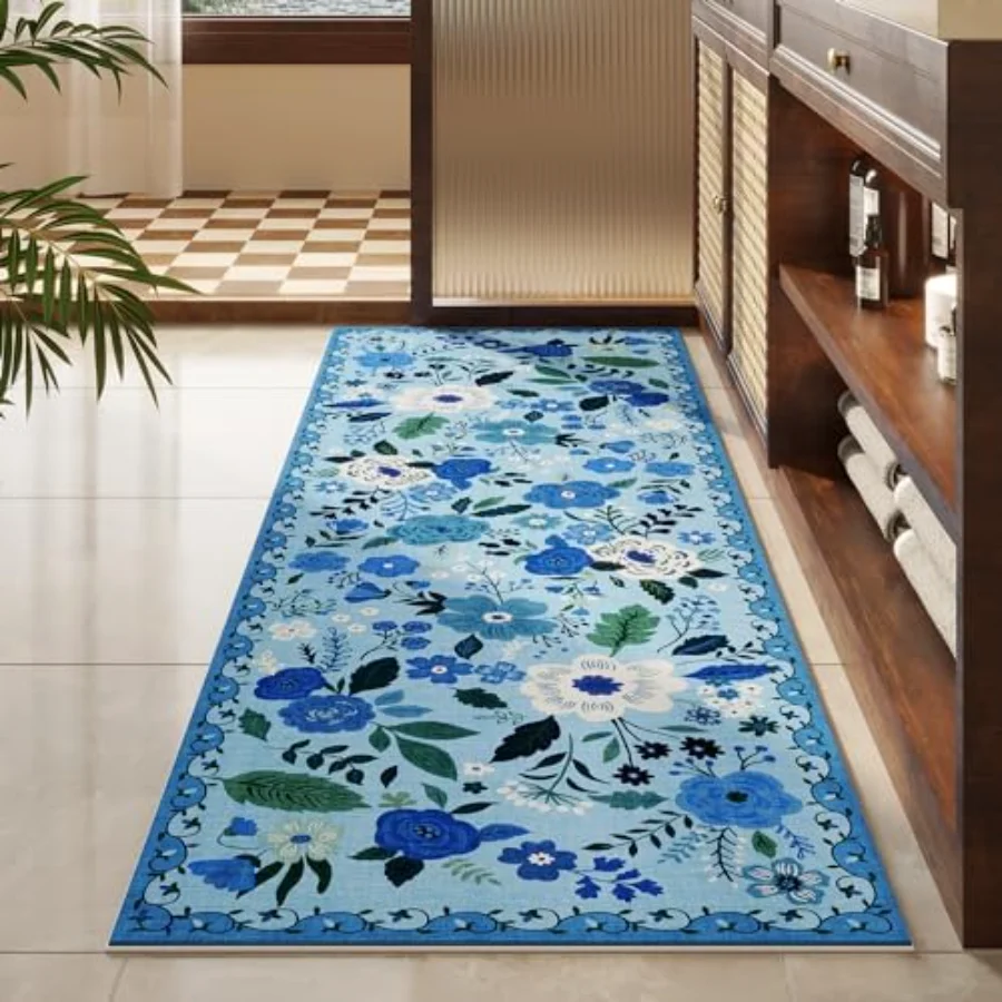 Floral Runner, Blue 2'7" × 8', view 7