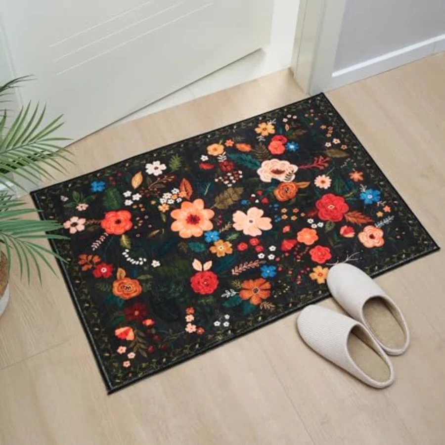 Floral Doormat, Black 2' × 3', view 5