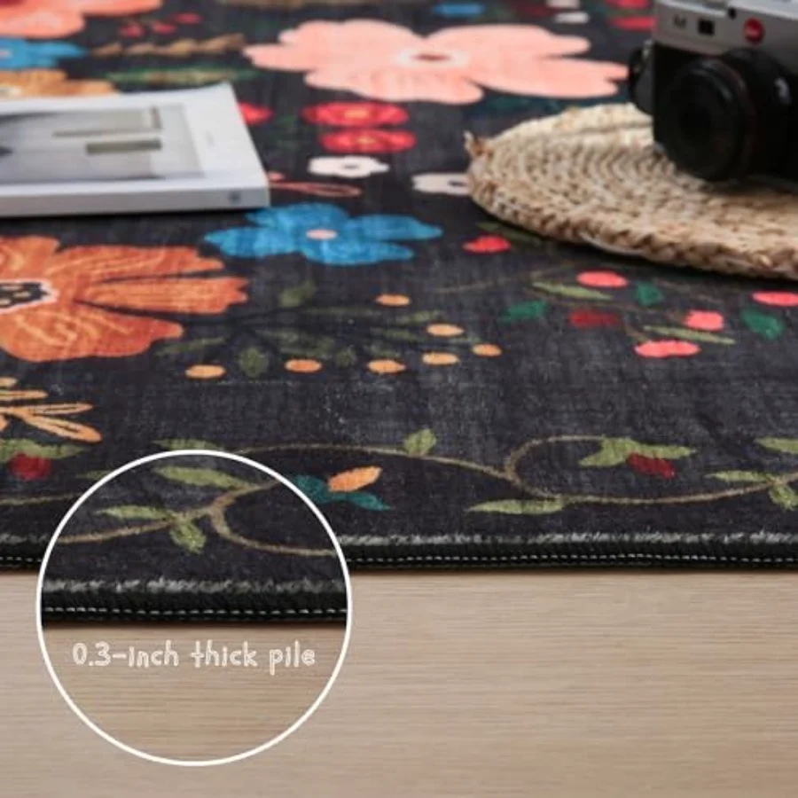 Floral Doormat, Black 2' × 3', view 6