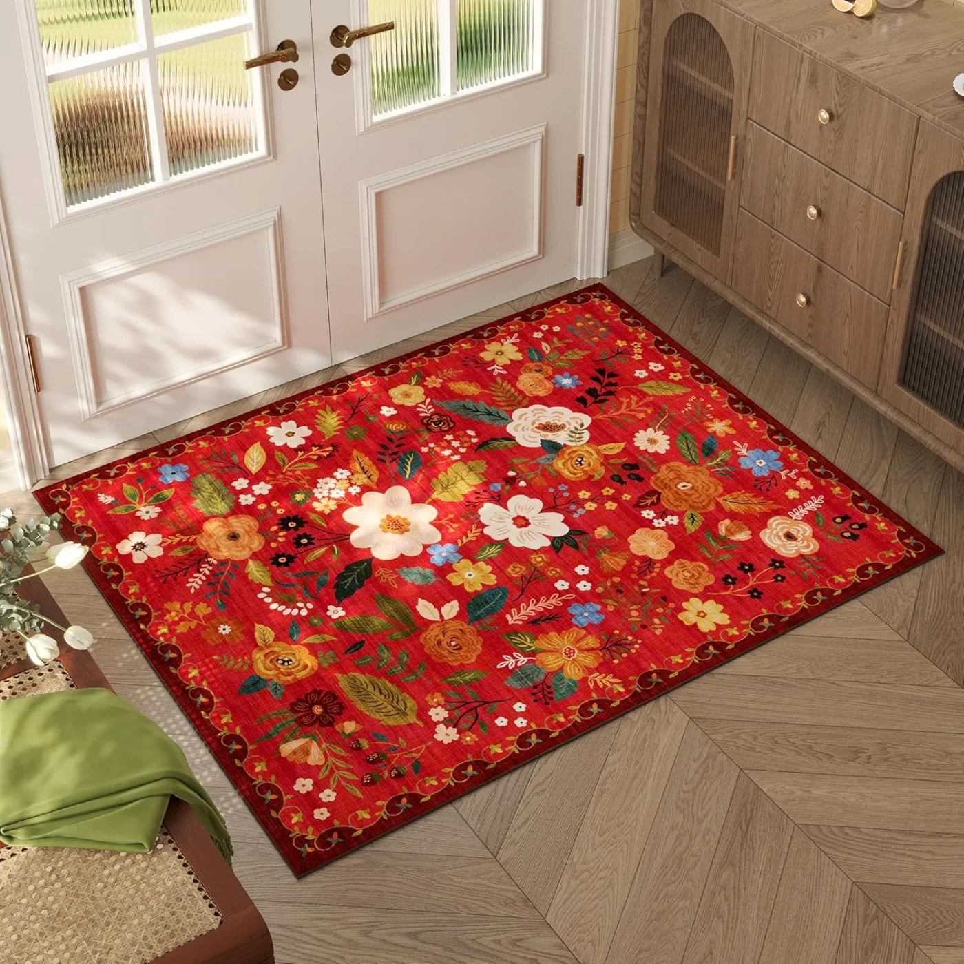 Floral Runner, Red 2' × 6'