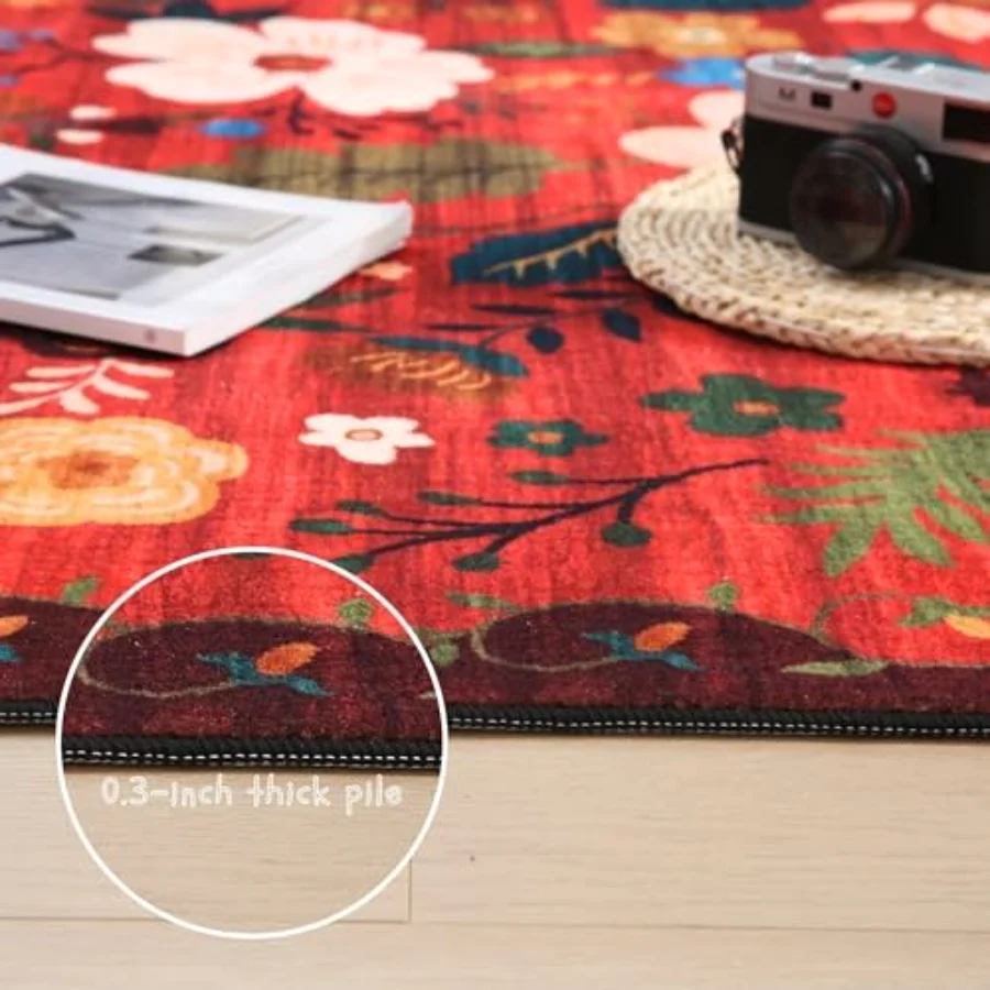 Floral Runner, Red 2' × 6', view 4