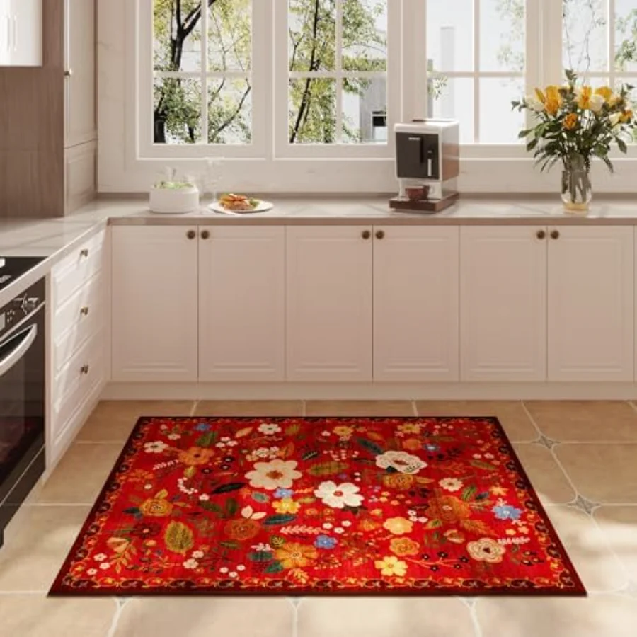 Floral Runner, Red 2' × 6', view 5