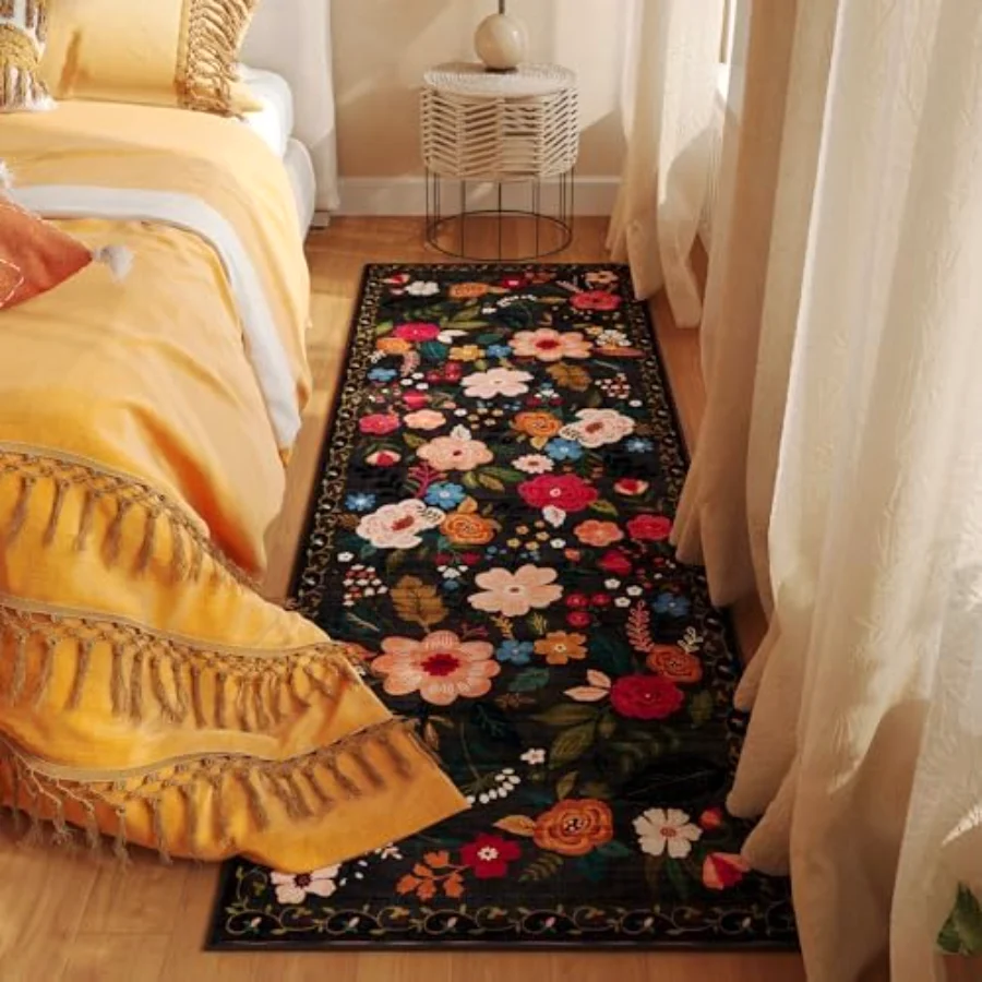 Floral Runner, Black 2'7" × 8', view 3