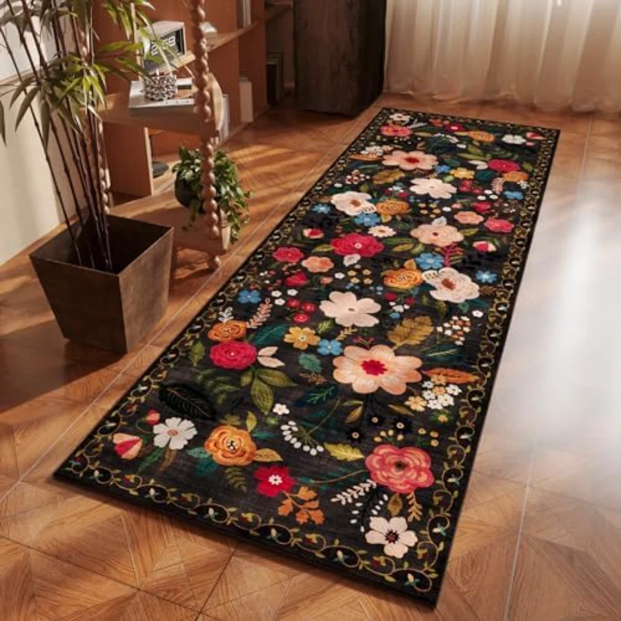 Floral Runner, Black 2'7" × 8', view 4