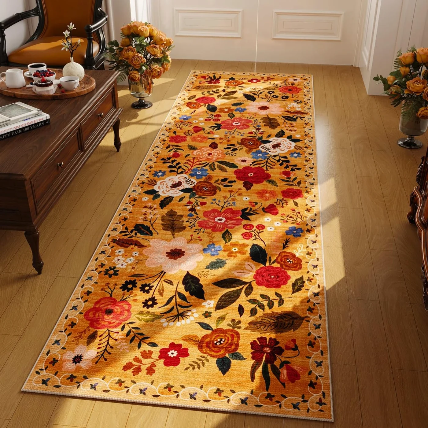 Floral Runner, Yellow 2' × 6'