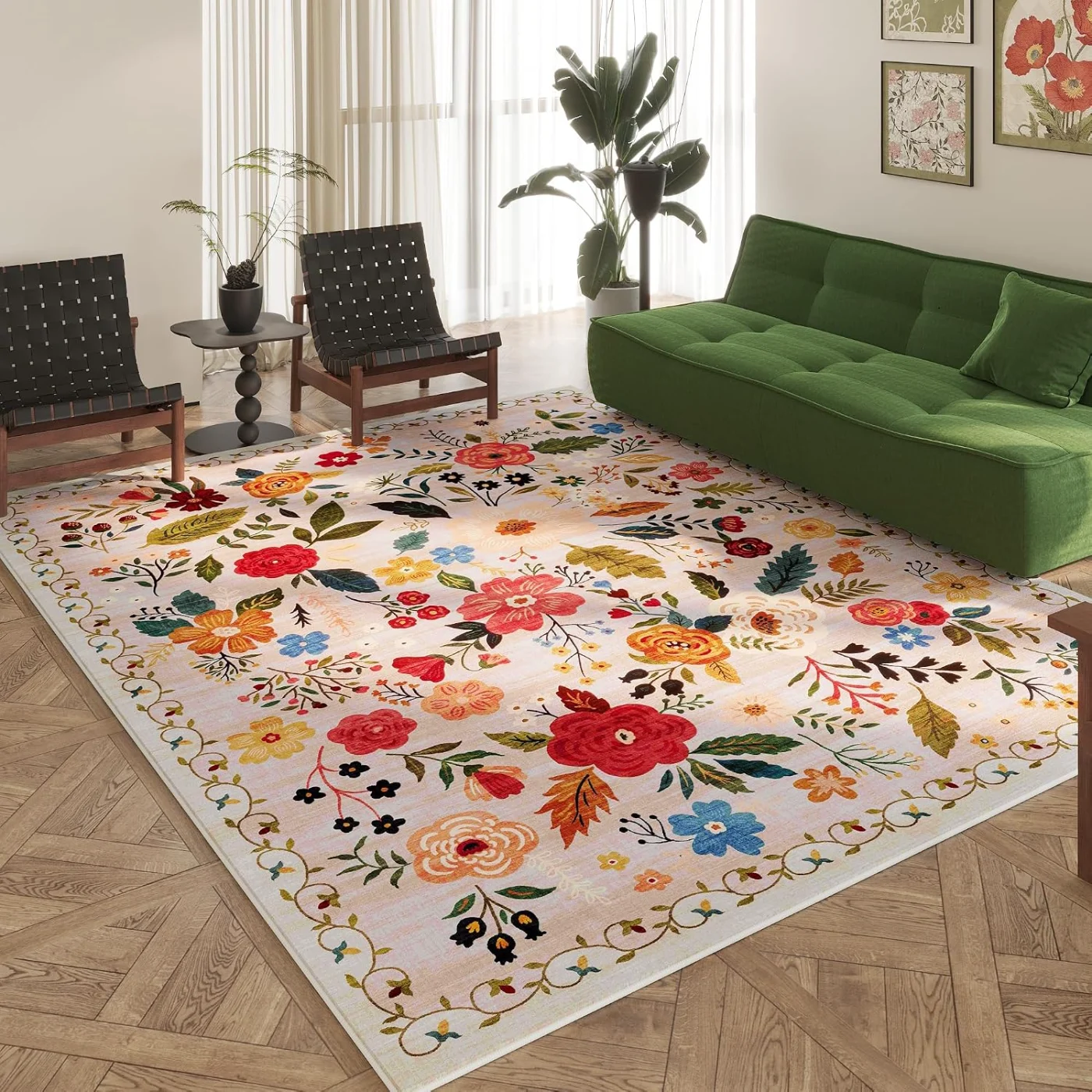 Floral Runner, Beige 2' × 10'