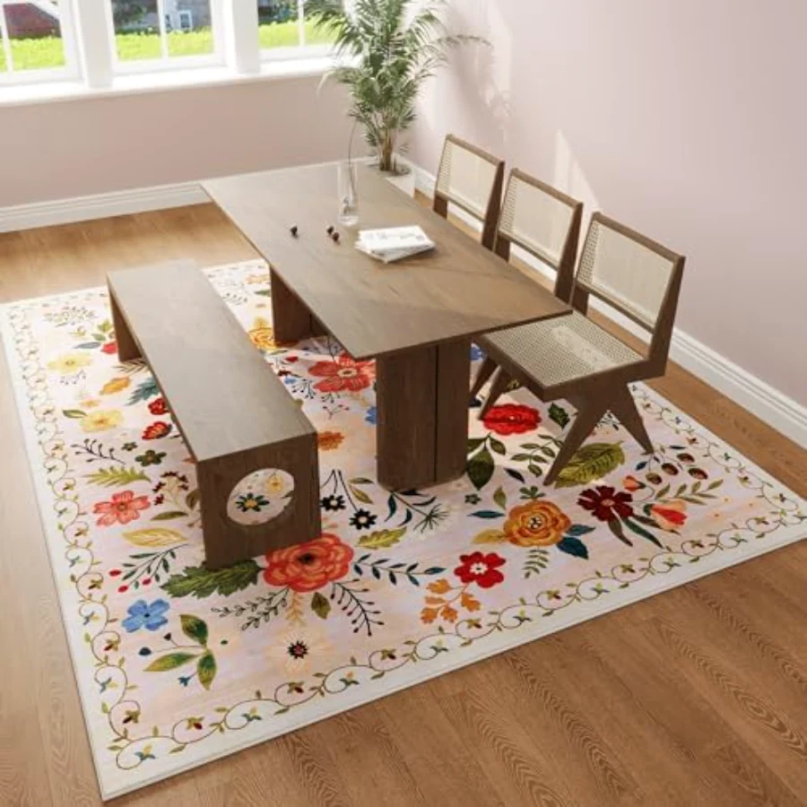 Floral Area Rug, Beige 9' × 12', view 5