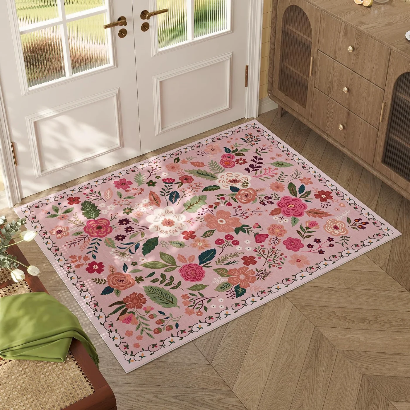 Floral Area Rug, Pink 4' × 6'
