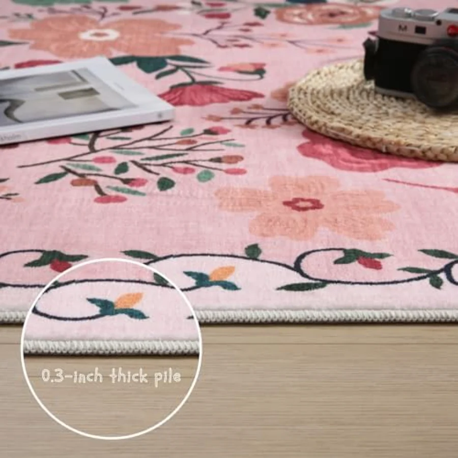 Floral Area Rug, Pink 4' × 6', view 4