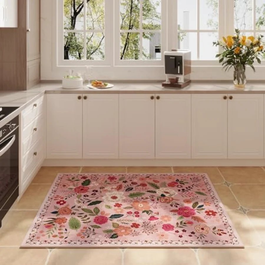 Floral Area Rug, Pink 4' × 6', view 5