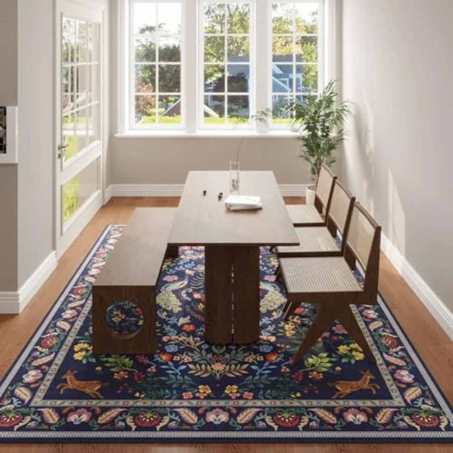 Floral Area Rug, Blue 6' × 9', view 6
