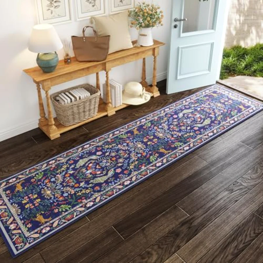 Floral Runner, Blue 2' × 6', view 6