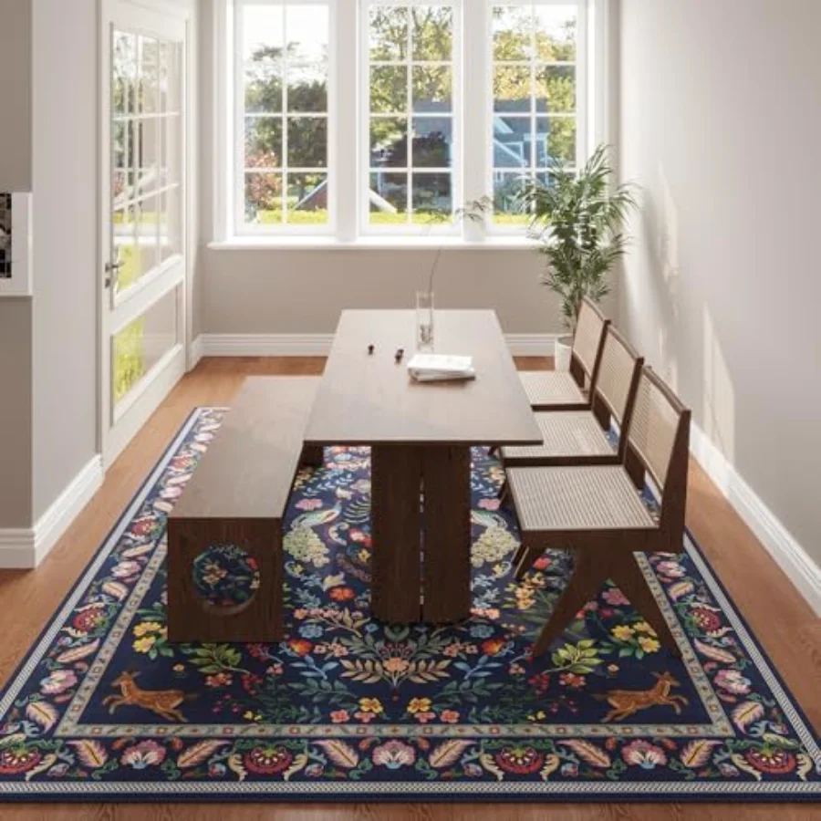 Floral Round Rug, Blue 4' round, view 6