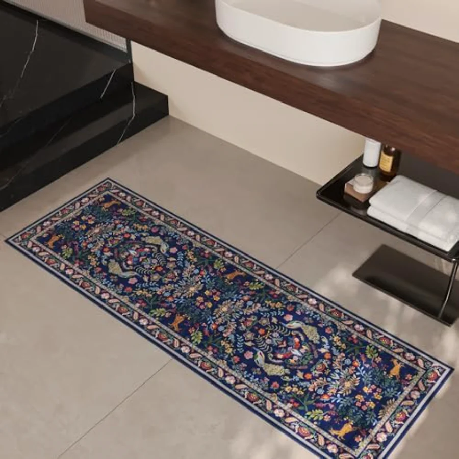 Floral Runner, Blue 2'7" × 8', view 5